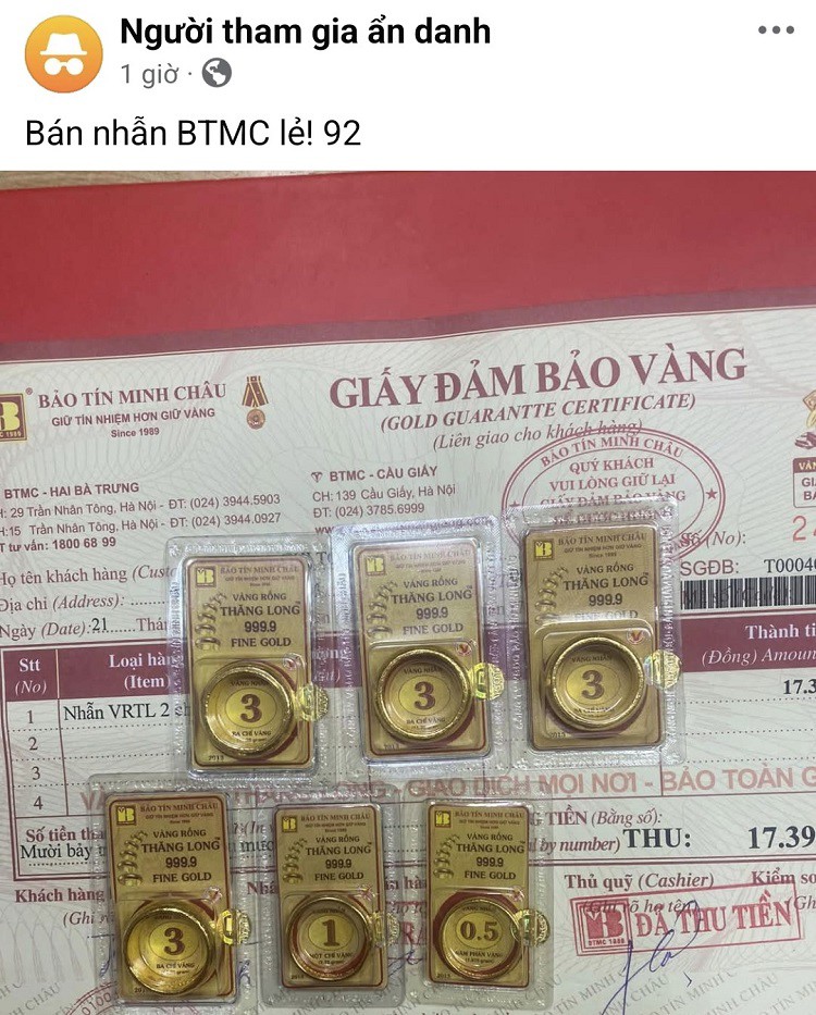 Mỗi ngày có rất nhiều bài mua bán vàng "sang tay"&nbsp;trên các hội nhóm mạng xã hội. (Ảnh chụp màn hình).