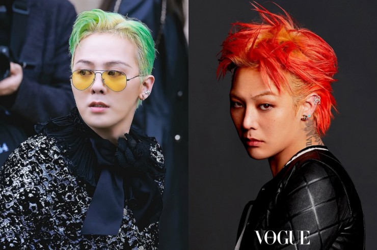 G-Dragon cũng là nghệ sĩ siêng đổi màu tóc nhất showbiz Hàn. Dispatch từng liệt kê anh biến hóa hàng trăm kiểu tóc suốt 19 năm làm thủ lĩnh nhóm Big Bang (tính từ 2006 đến nay). Trong nhiều cuộc phỏng vấn trước đó, ca sĩ cho biết thích màu nổi và luôn muốn thử nghiệm những phong cách tóc bị đánh giá quái lạ, dị hợm hay ngông. Ảnh: Chanel, Vogue