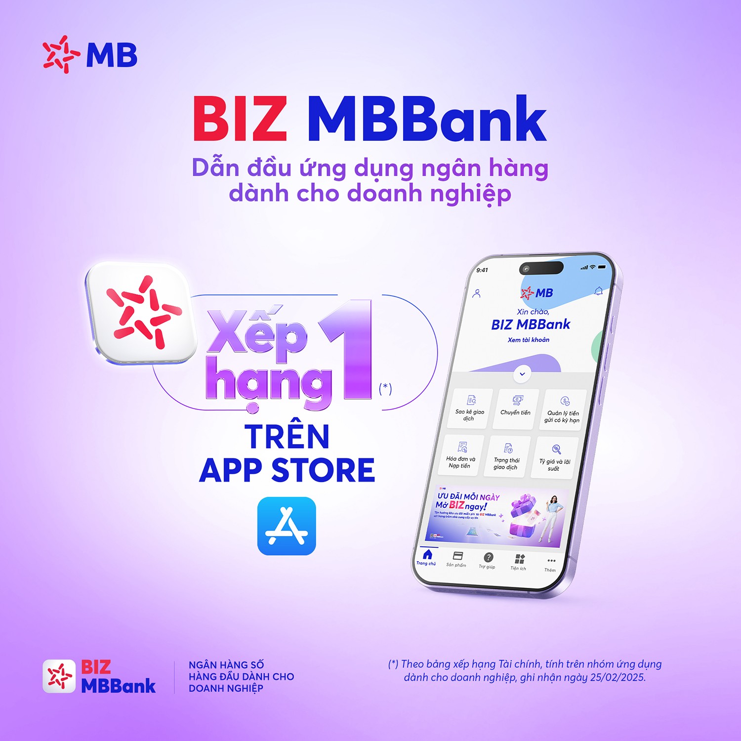 BIZ MBBank - Ứng dụng Tài chính doanh nghiệp đứng thứ nhất trên bảng xếp hạng Tài chính App Store