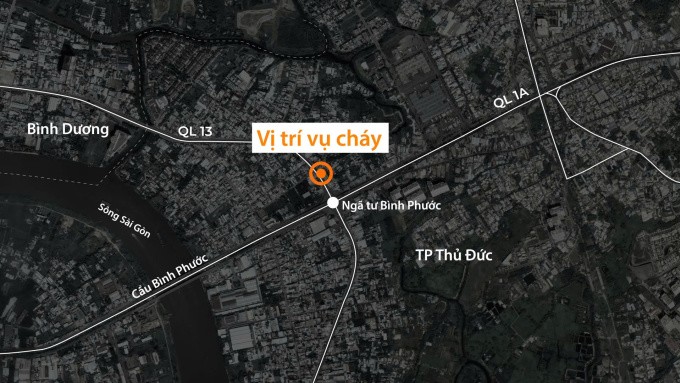 Vị trí xảy ra đám cháy. Đồ họa:&nbsp;Bá Nam