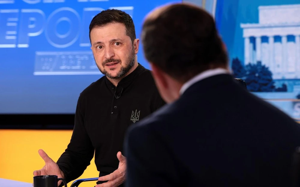 Tổng thống Ukraine Volodymyr Zelensky trả lời phỏng vấn của đài Fox News ngày 1-3. Ảnh: FOX NEWS