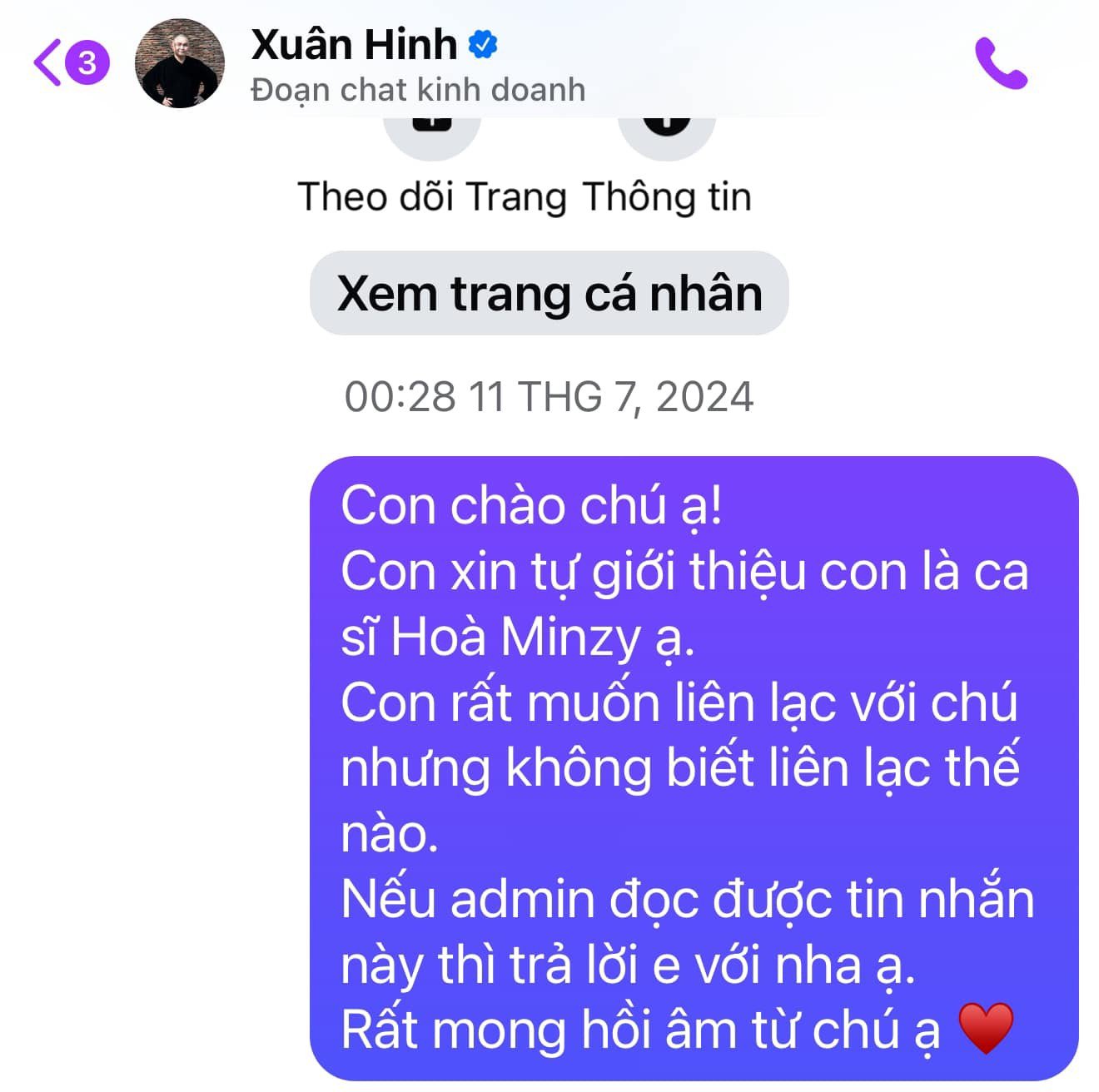 Hòa Minzy công khai tin nhắn mời NSƯT Xuân Hinh đóng MV Bắc Bling.