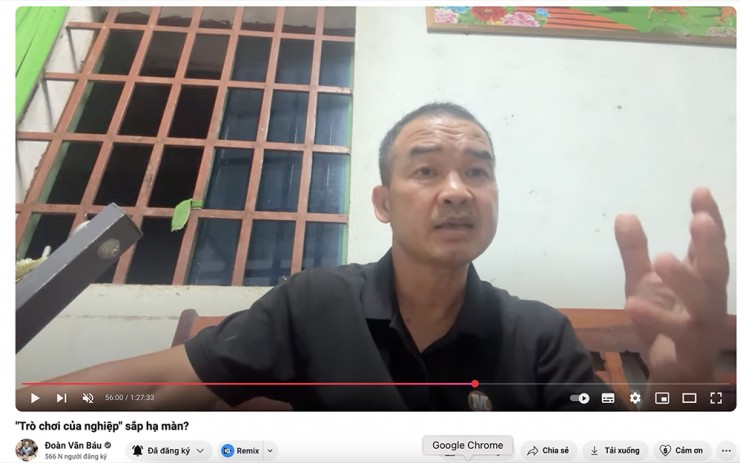 Ông Đoàn Văn Báu trong buổi livestream ngày 20/2 vừa qua. Ảnh: Chụp màn hình.