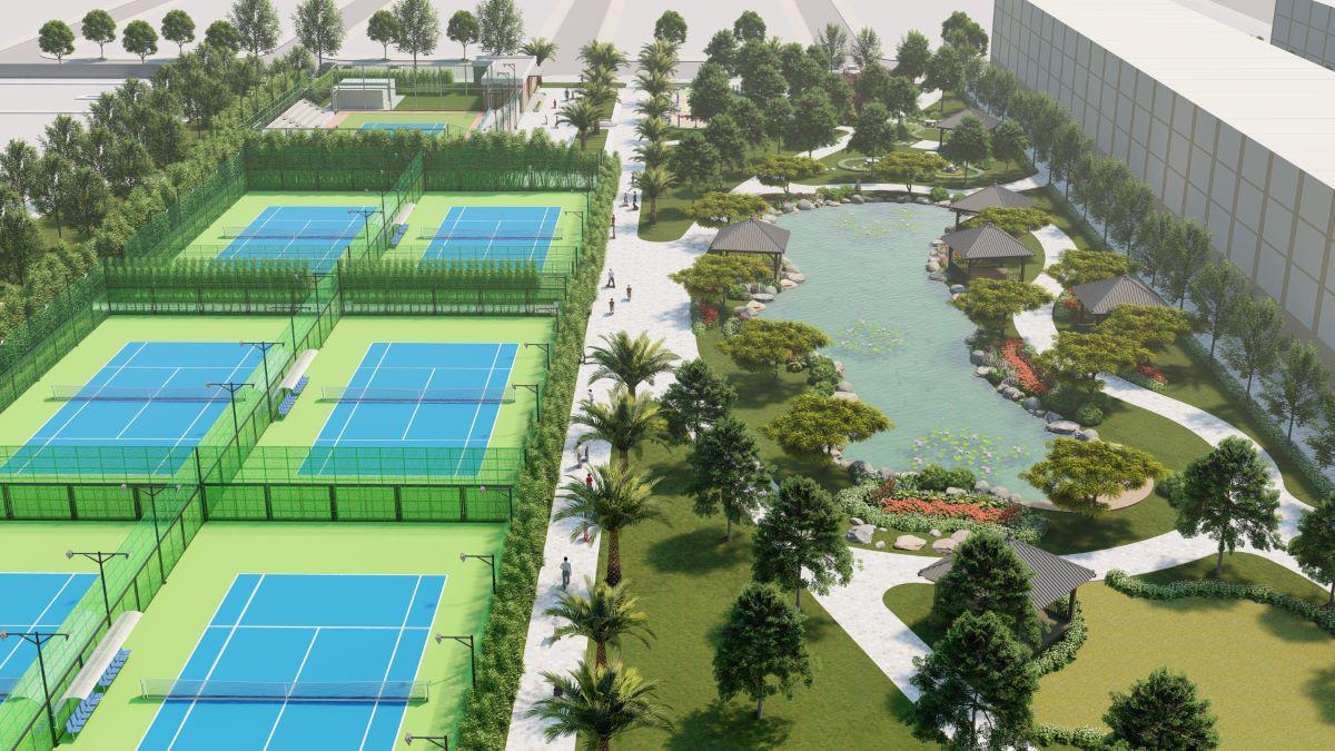 Cụm sân tennis đạt chuẩn quốc tế và sân tập golf đang dần được hoàn thiện tại Empire Park