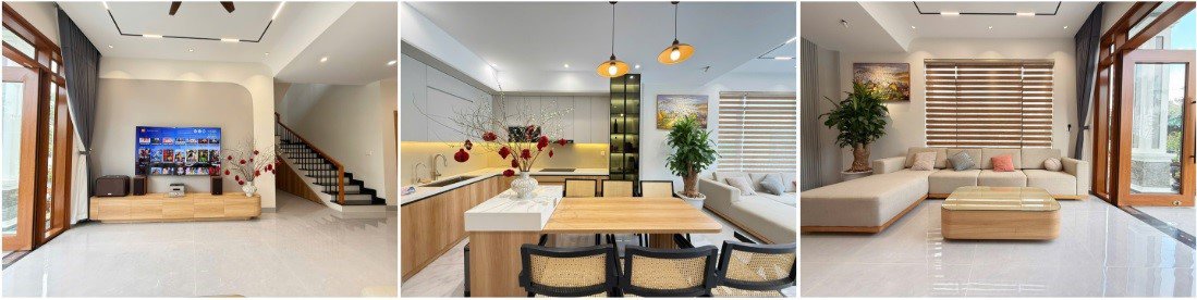 Về nội thất, vợ chồng anh Ho&agrave;ng ưu ti&ecirc;n phong c&aacute;ch tối giản, đảm bảo t&iacute;nh thẩm mỹ v&agrave; l&acirc;u bền, đồng thời gi&uacute;p qu&aacute; tr&igrave;nh dọn dẹp vệ sinh được thuận tiện