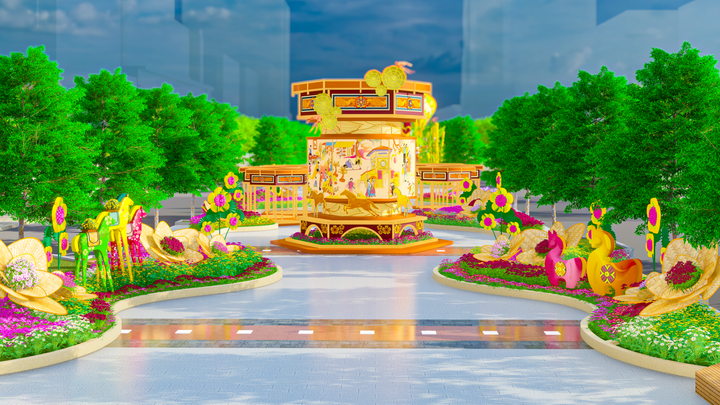 Đường hoa Nguyễn Huệ 2026 là một kiệt tác sắp đặt hoa quy mô nhất từ trước đến nay với hơn 100.000 giỏ hoa đa chủng loại.