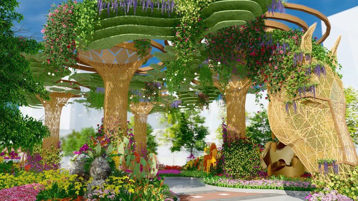 Điểm nhấn của Đường hoa năm nay là “Nhất mã thong dong”, là linh vật lớn nhất đường hoa với chiều cao gần 7m.