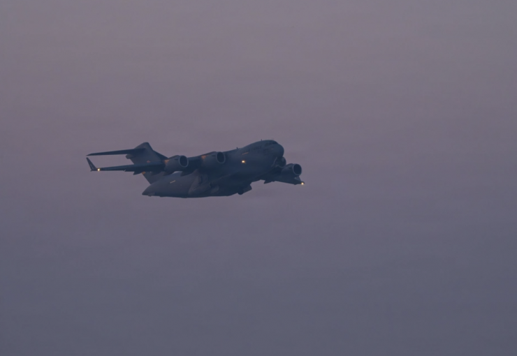 Một máy bay vận tải C-17 Globemaster III của Không quân Mỹ cất cánh để hỗ trợ một cuộc tập trận. Ảnh: Không quân Mỹ