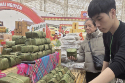 Ngày cận Tết Nguyên đán, gian hàng giò chả, bánh chưng ở Hội chợ Mùa Xuân bùng nổ doanh số