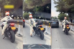 Clip:  " Cô bé hạt tiêu "  điều khiển xe phân khối lớn, thao tác cực ngầu ở đèn đỏ