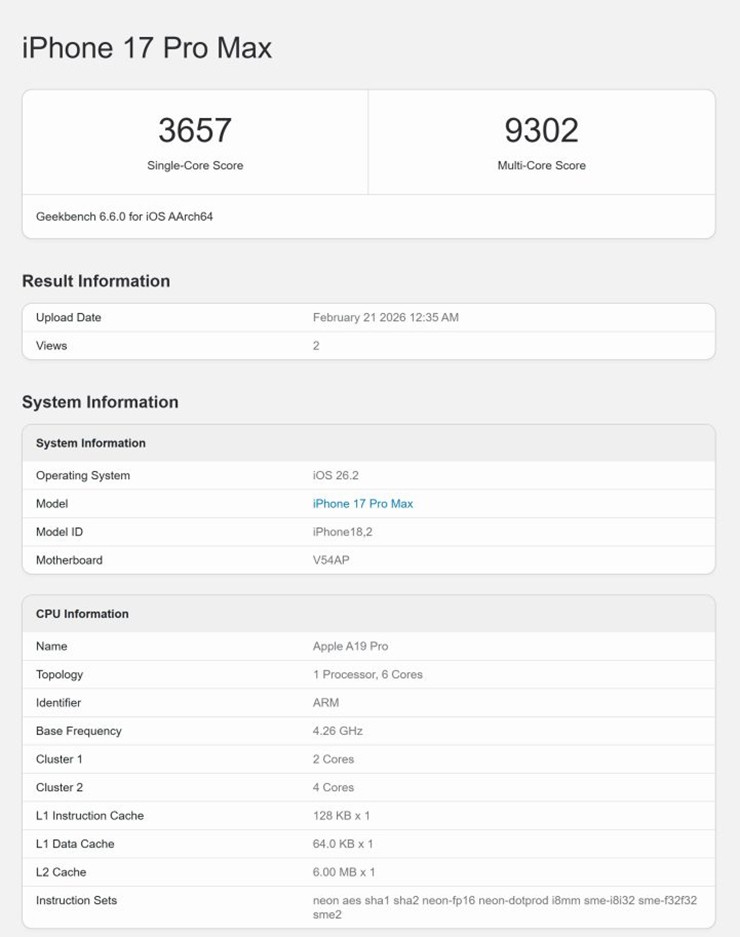 So sánh hiệu năng Geekbench 6 giữa Galaxy S26 Ultra và iPhone 17 Pro Max.