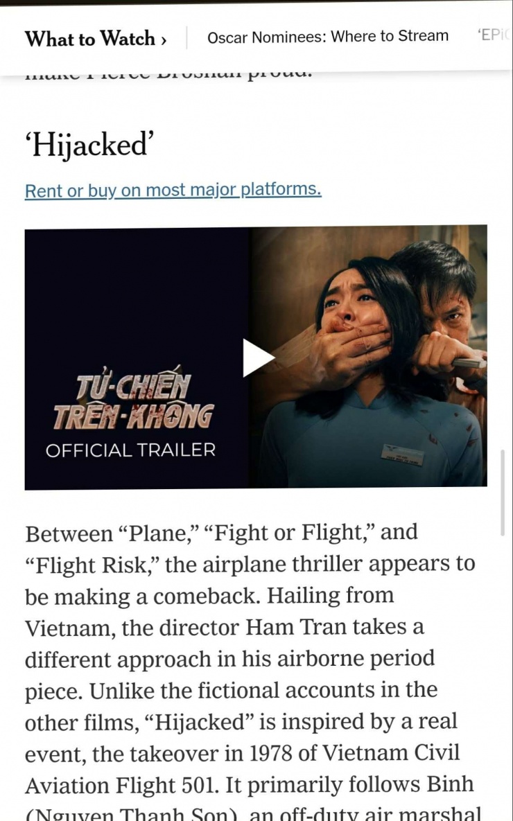 Hình ảnh Tử chiến trên không trên The New York Times. Ảnh: Chụp màn hình