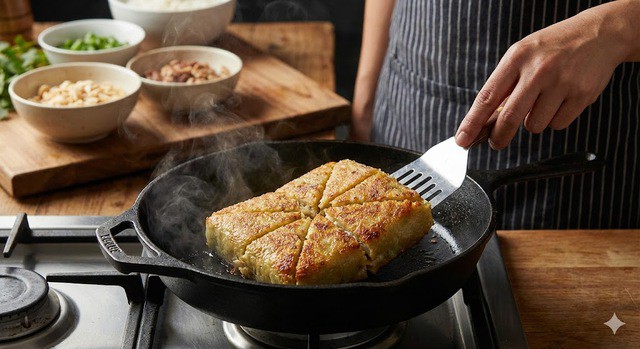 Nhiệt độ cao khi rán bánh chưng cũng không loại bỏ được độc tố khi đã bị nhiễm nấm mốc. Ảnh minh họa AI.