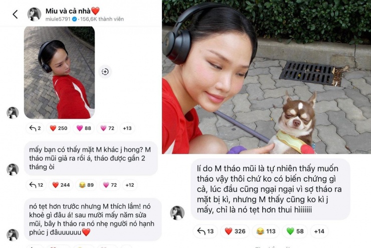 Miu Lê dí dỏm chia sẻ về diện mạo mới.