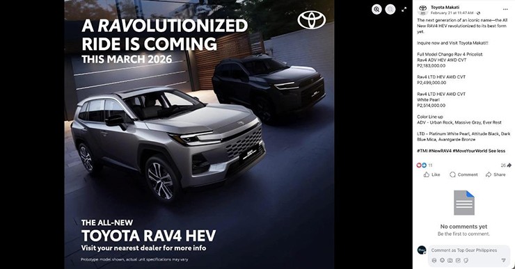 Toyota RAV4 Hybrid 2026 sắp trình làng, giá dự kiến từ 978 triệu đồng - 1