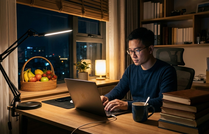 Một số món ăn có thể giúp người hay phải thức đêm làm việc giữ gìn sức khỏe - Minh họa AI: Thu Anh