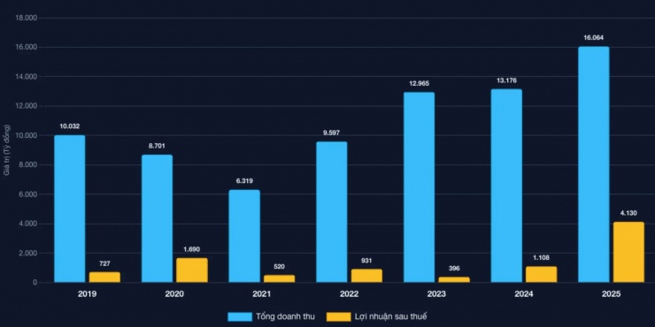 Doanh thu và lãi sau thuế của Vinaconex giai đoạn 2019 - 2025.