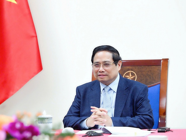 Thủ tướng Phạm Minh Ch&iacute;nh điện đ&agrave;m với Tổng thống UAE Sheikh Mohammed bin Zayed Al-Nahyan. Ảnh: Nhật Bắc