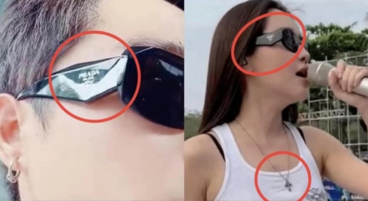 Trước đó, Bích Phương và Tăng Duy Tân cũng từng sử dụng mẫu kính từ thương hiệu Prada. Thiết kế màu đen với gọng mắt mèo bản lớn, mang phong cách nổi bật.