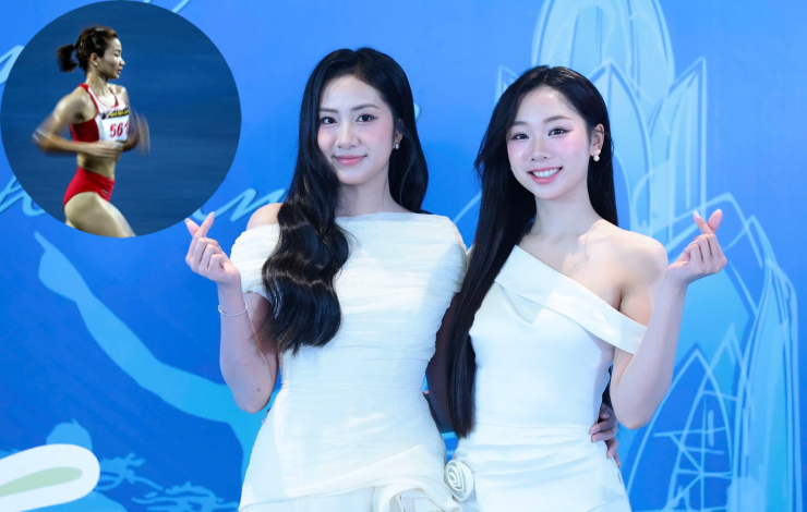 Nguyễn Thị Oanh (ảnh nhỏ) và Hà Trúc Linh (bên trái), Phạm Thùy Dương (bên phải) cùng khuấy động cho giải chạy lâu đời nhất Việt Nam