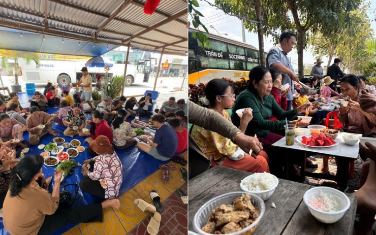 Khoảnh khắc đại gia đình quây quần ăn uống trong chuyến du xuân 