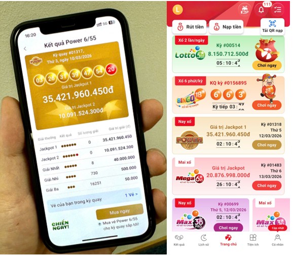 Kết quả kỳ quay Power 6/55 hôm thứ Ba, ngày 10/3.