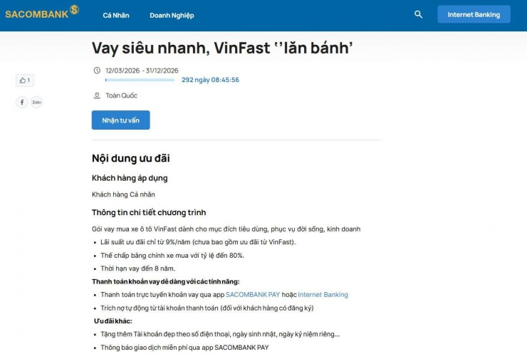 Trích thông tin gói vay của Sacombank.