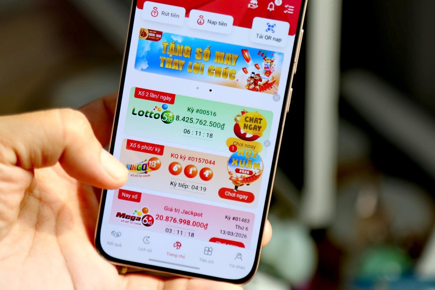 Giao diện Vietlott SMS trên điện thoại.