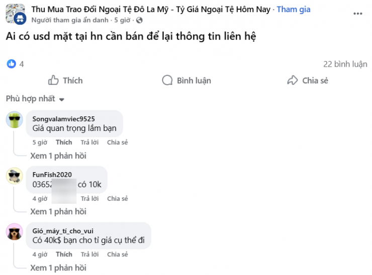 Trong bối cảnh tỷ giá neo cao, nhu cầu mua - bán USD của người dân cũng tăng mạnh. Ảnh chụp màn hình.