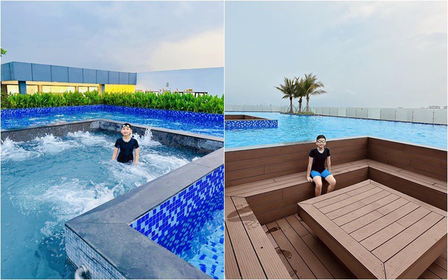 Bể bơi này đối với thành viên trong gia đình thì đó là "Resort tại gia trốn nóng khi chưa được nghỉ hè để đi chơi xa!".