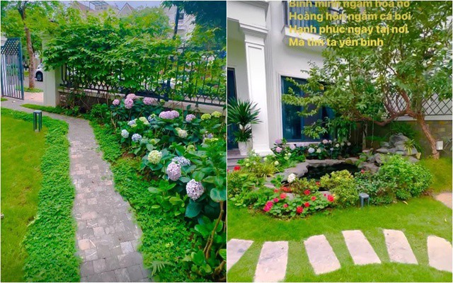 Biệt thự của cô đầy hoa nở rực rỡ, có hồ cá Koi, phía trước biệt thự là hồ nước có cả đạp vịt thơ mộng.