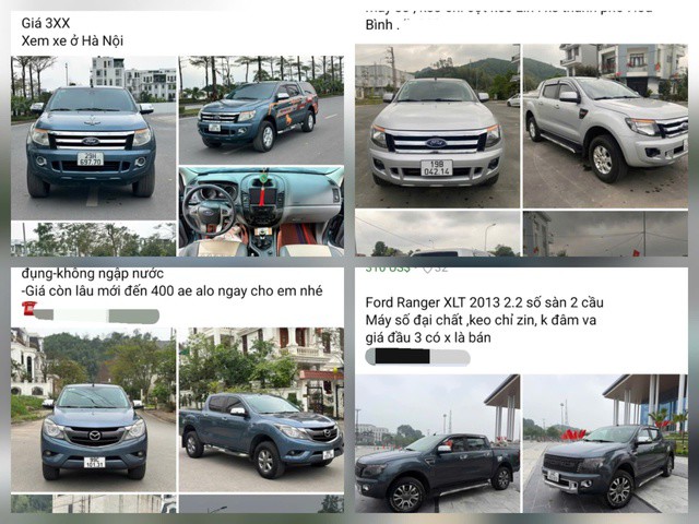 Nhiều người rao bán xe bán tải trên mạng xã hội. Ảnh chụp màn hình.