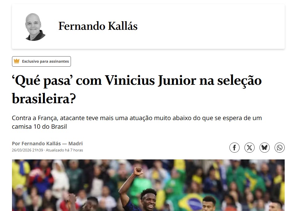 "Chuyện gì đang xảy ra với Vinicius ở ĐT Brazil?" - Bài viết trên tờ O Globo