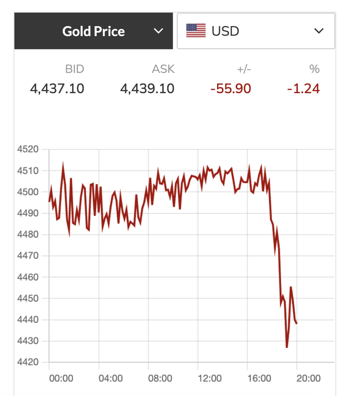 Giá vàng thế giới rớt mạnh khi vừa mở cửa