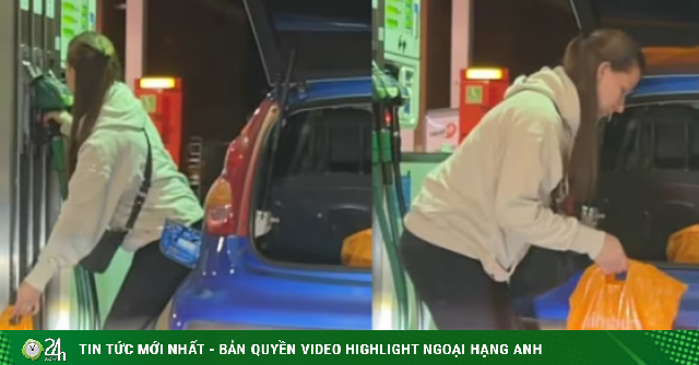 Nữ tài xế bơm xăng vào túi nilon để tích trữ