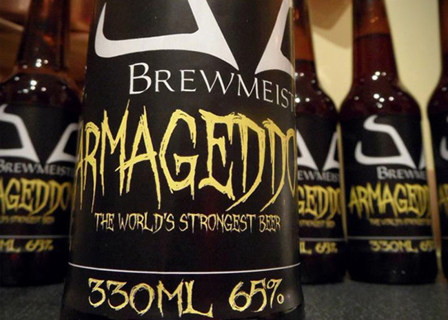 Một trong những loại bia mạnh nhất thế giới, Brewmeister Armageddon được sản xuất tại Scotland với nồng độ cồn 65%. Bia được đặc chế từ mạch nha pha lê, lúa mì, yến mạch vỡ mảnh, và 100% nước suối Scotland.