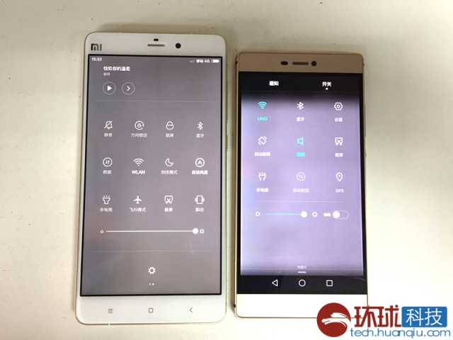 Xiaomi Note &nbsp;có kiểu dáng mỏng 7 mm, còn Huawei P8 dày 6,4 mm.