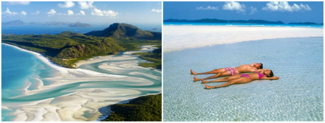 Bãi biển Whitehaven Beach nổi tiếng với cát trắng với 98% thạch anh nguyên chất.