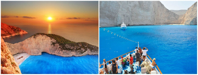 Tới bãi biển Navagio, du khách có thể tận mắt nhìn thấy xác tàu chờ hàng lậu nằm trên bãi cát trắng muốt.