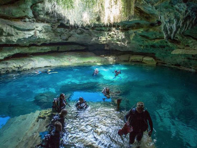 Devil&#39;s Den, Mỹ: Devil&#39;s Den là địa điểm ưa thích của những người mê lặn ống thở và lặn bình khí. Dòng suối trong hang lấp lánh như kim cương nhờ ánh sáng mặt trời chiếu xuống nước.