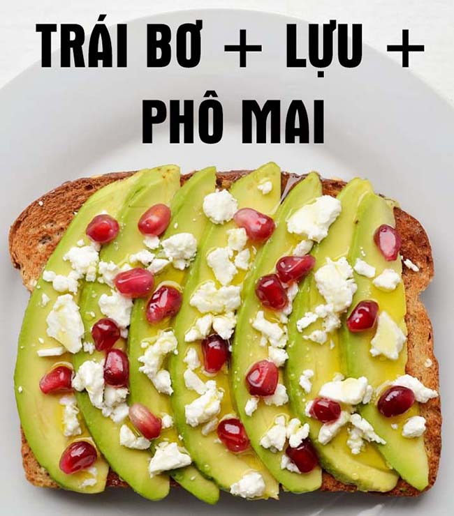 Trái bơ, lựu và phô mai