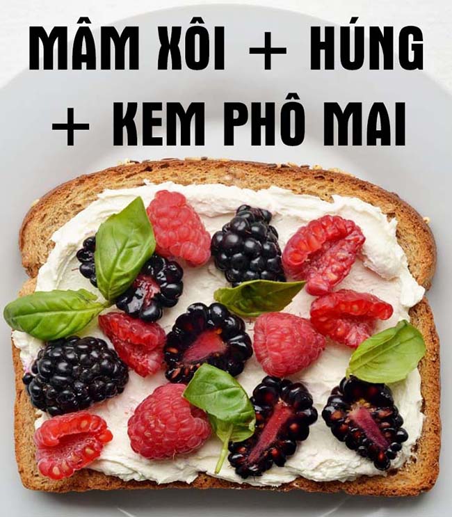 Mâm xôi, húng quế và kem phô mai