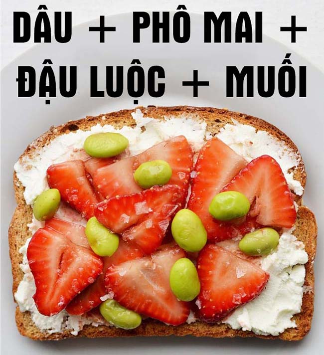 Dâu, phô mai, đậu nành luộc và muối