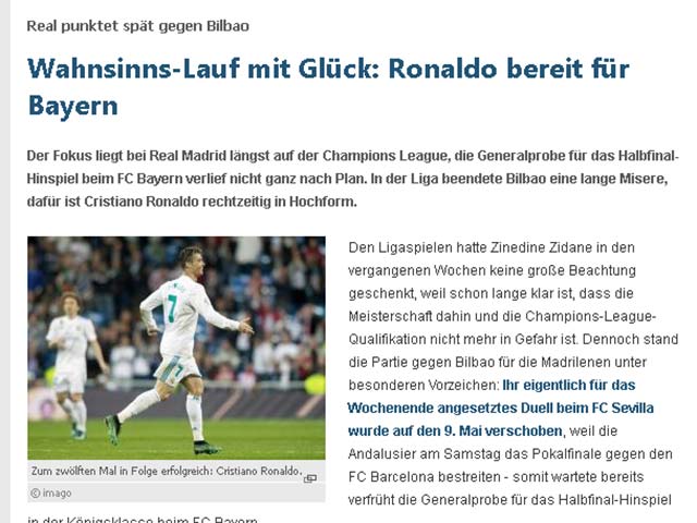 Ronaldo 12 trận ghi bàn liên tiếp: Báo Đức lo Bayern khó đấu Cúp C1