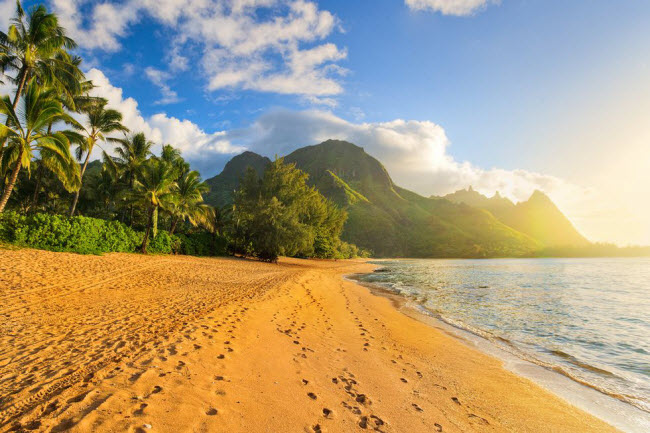 Kauai, Hawaii: Khung cảnh hoàng hôn trên bãi biển nhiệt đới tại đảo Kauai mang tại cho du khách trải nghiệm khó tả.