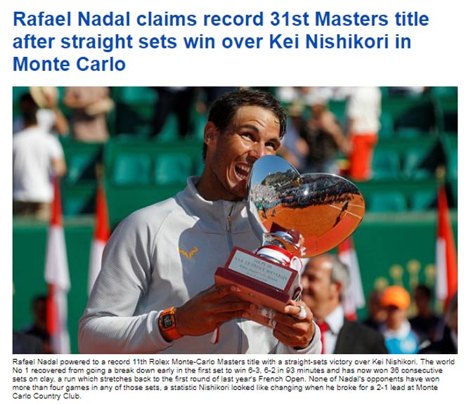 Nadal vô địch tuyệt đối Monte Carlo: Báo chí gọi là &#34;khủng long bạo chúa&#34; - 2