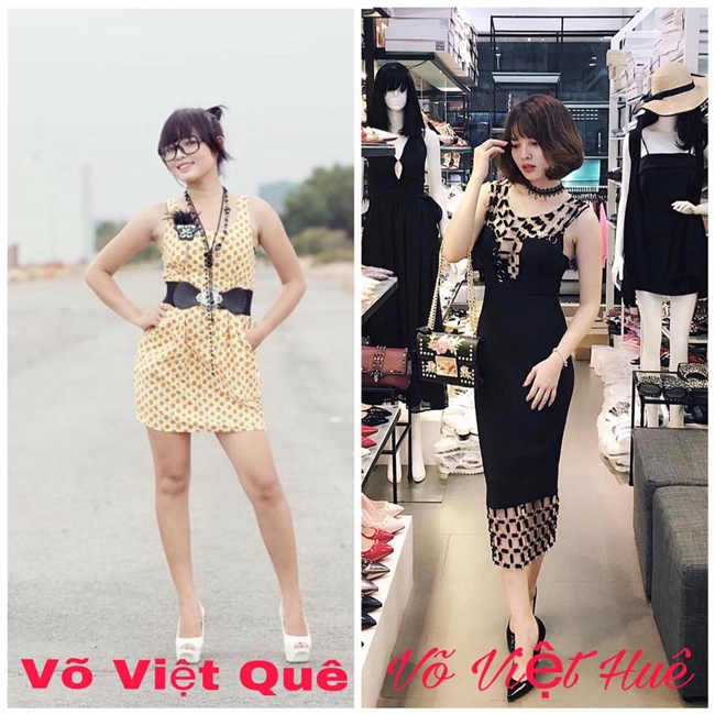 Trên trang cá nhân, vợ Lê Hoàng tự ví hình ảnh ngày xưa của mình là "Võ Việt Quê" để so sánh với một "Võ Việt Huê" sexy, tự tin ở hiện tại.