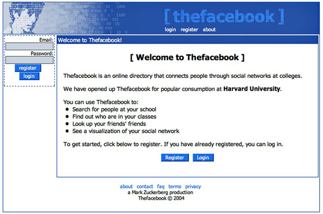 Vào ngày 4/2/2004, Mark Zuckerberg phát hành phiên bản “Thefacebook”. Chỉ trong vòng 1 tháng, một nửa số sinh viên Harvard đã đăng ký thành viên của Thefacebook. Tháng 3/2004, Thefacebook đã mở rộng sang Đại học Yale, Đại học Columbia và Đại học Stanford.