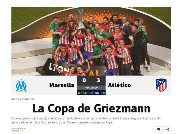 Griezmann đưa Atletico đăng quang Europa League: Điểm 10 hoàn hảo - 1