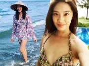 Đời sống Showbiz - Hoa hậu Hong Kong đội nón lá, diện bikini dạo biển Đà Nẵng